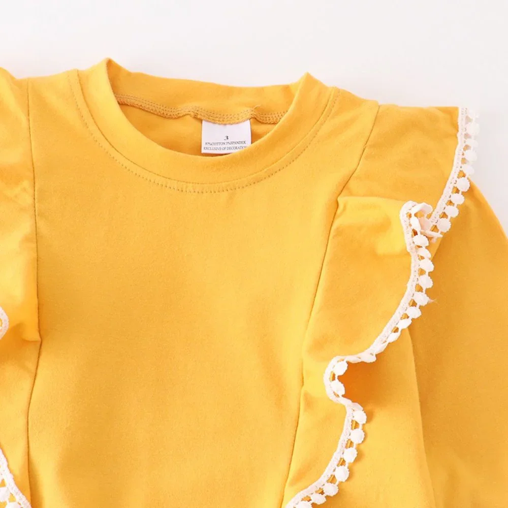 Boutique Girls Long Ruffle Sleeve Shirt & Daisy Floral Leggings Outfit Set